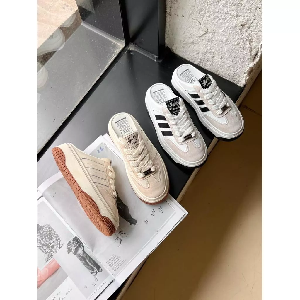 🇰🇷正韓真皮三條槓厚底運動復古德訓半拖