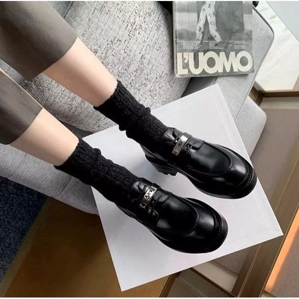 RCH 🇰🇷正韓真皮銀色鎖釦厚底牛津樂福鞋