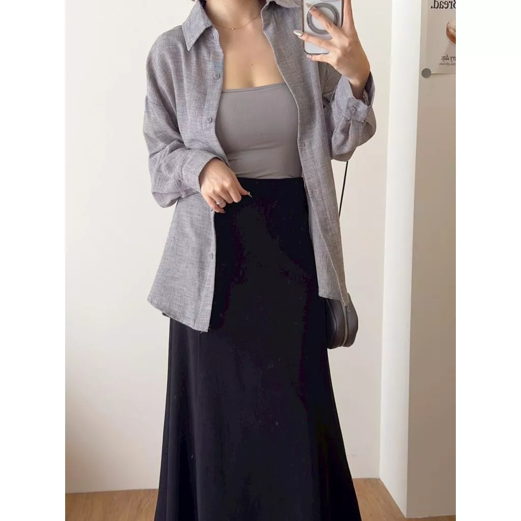 ʀ.ᴄʜ 韓🇰🇷秋款🍂後刺繡英文麻棉襯衫