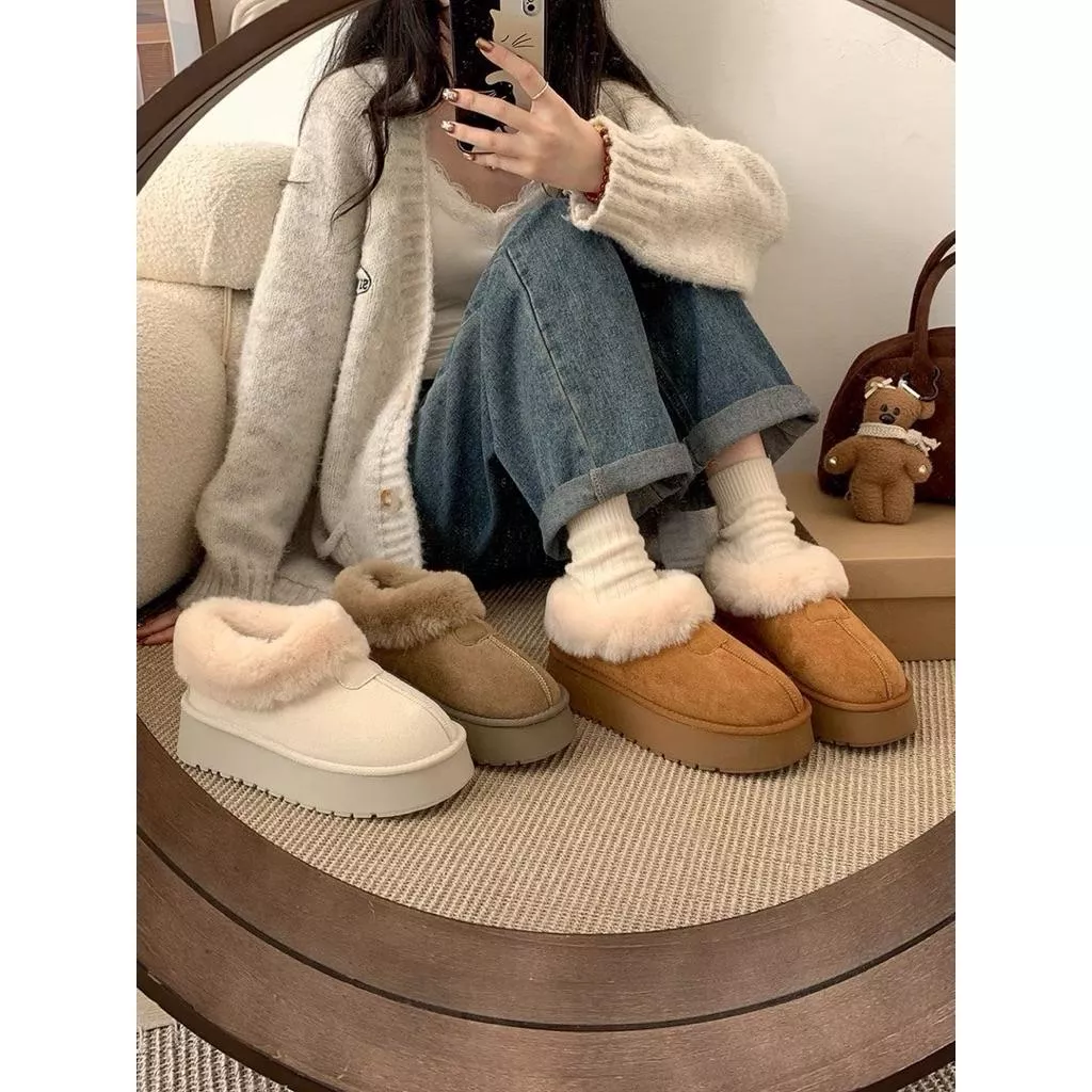 🇰🇷正韓復古翻毛加絨保暖短筒厚底雪靴