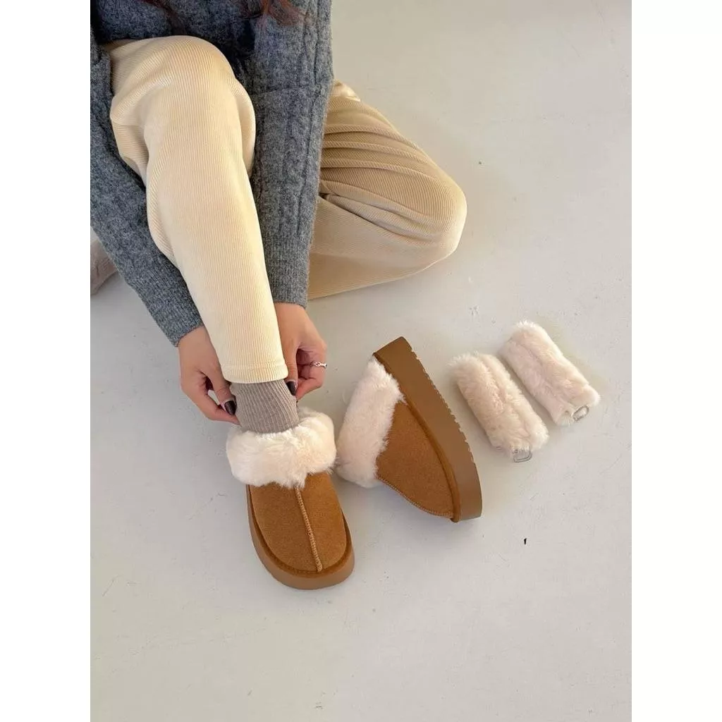 🇰🇷正韓包頭高級感厚底兩穿可拆涼鞋/半拖毛毛鞋（加大至26）