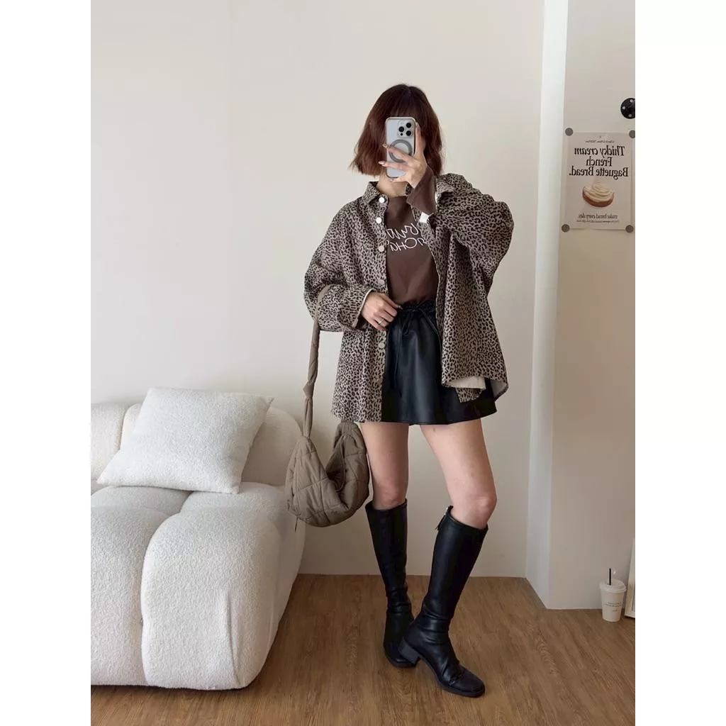 ʀ.ᴄʜ 豹紋洗水牛仔襯衫外套