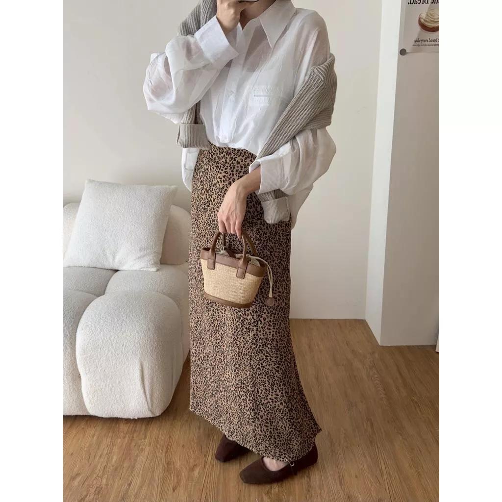 ʀ.ᴄʜ 磨毛豹紋魚尾長裙