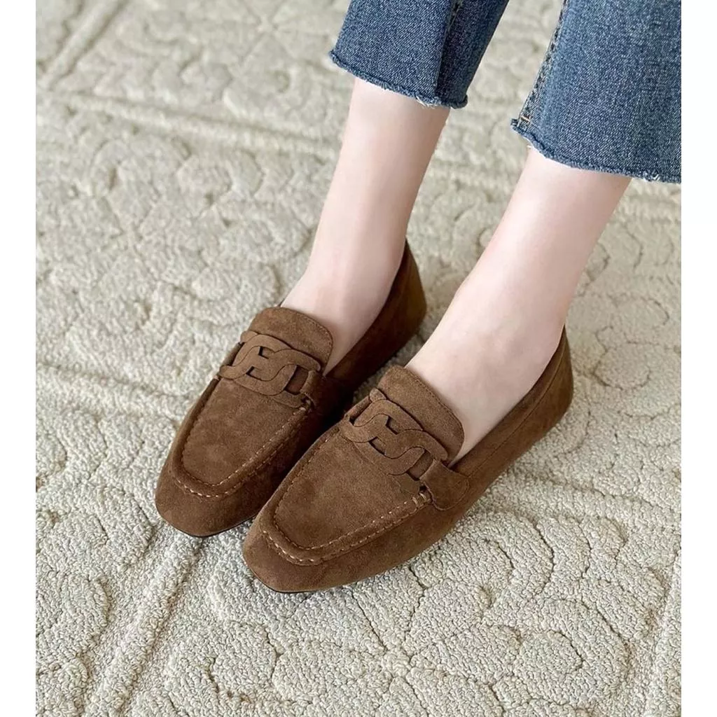 🇰🇷正韓東大門磨砂皮革釦環軟Q微絨豆豆樂福鞋