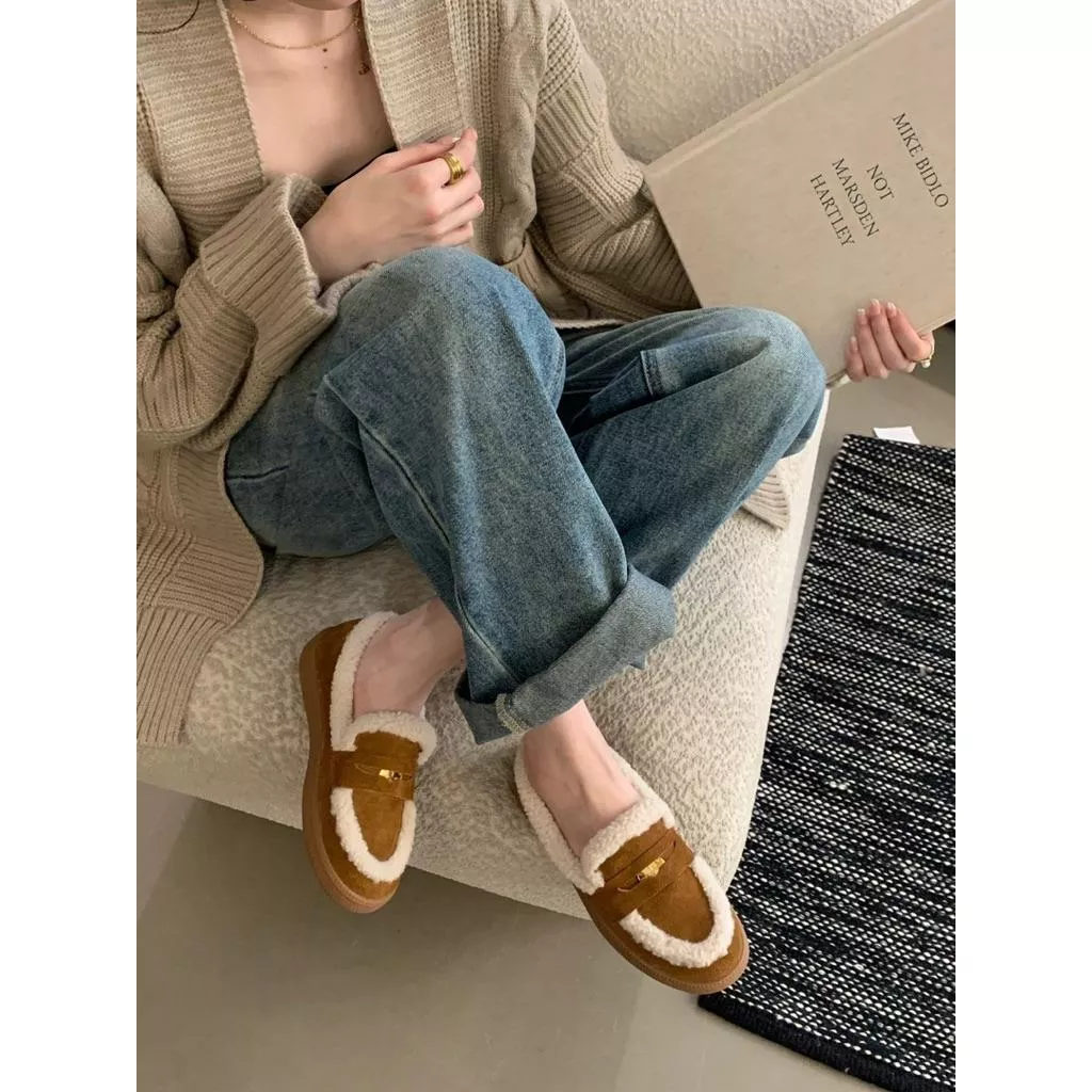 🇰🇷正韓牛反絨真皮羊羔毛金幣加絨軟Q樂福鞋