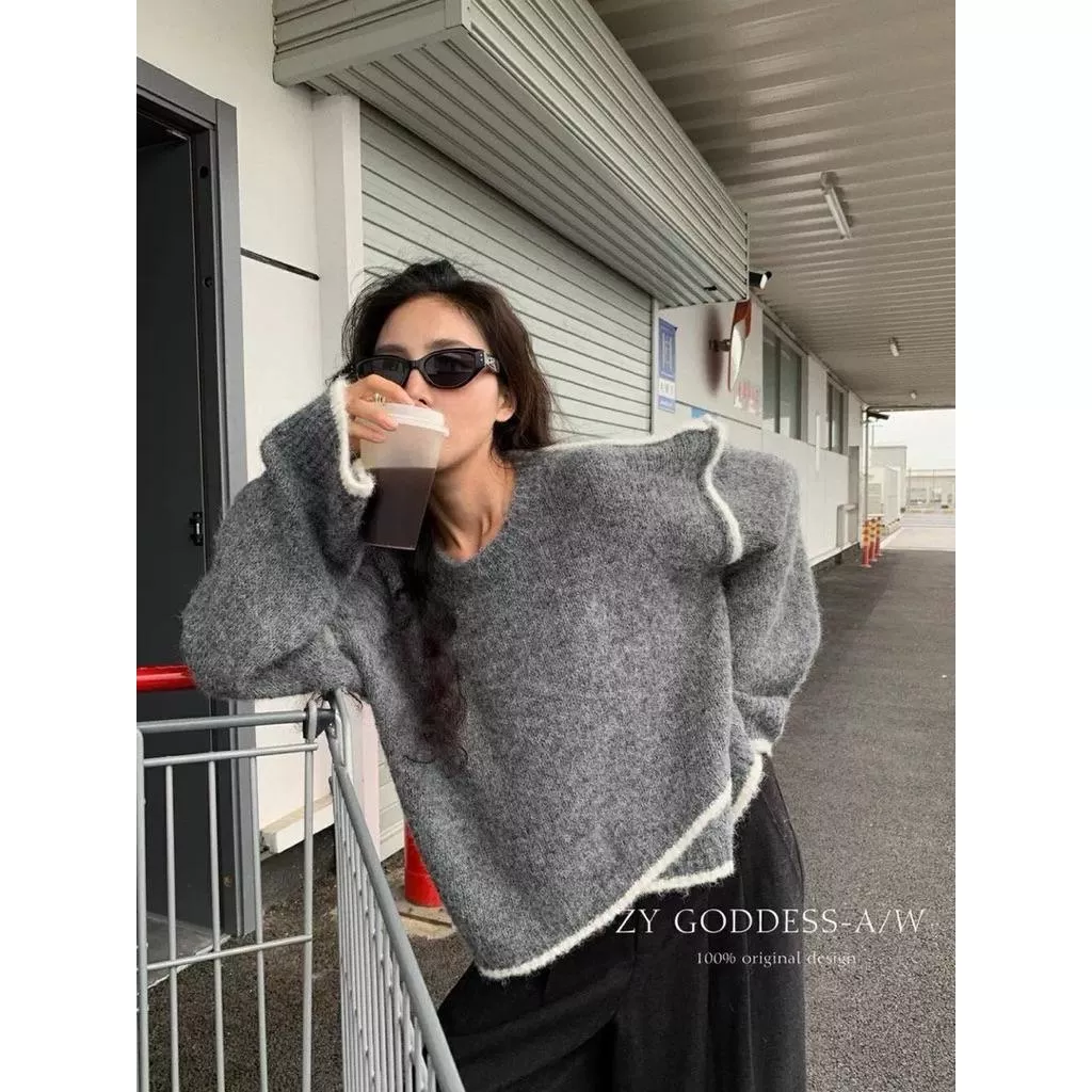 ʀ.ᴄʜ 軟糯撞邊圓領毛衣