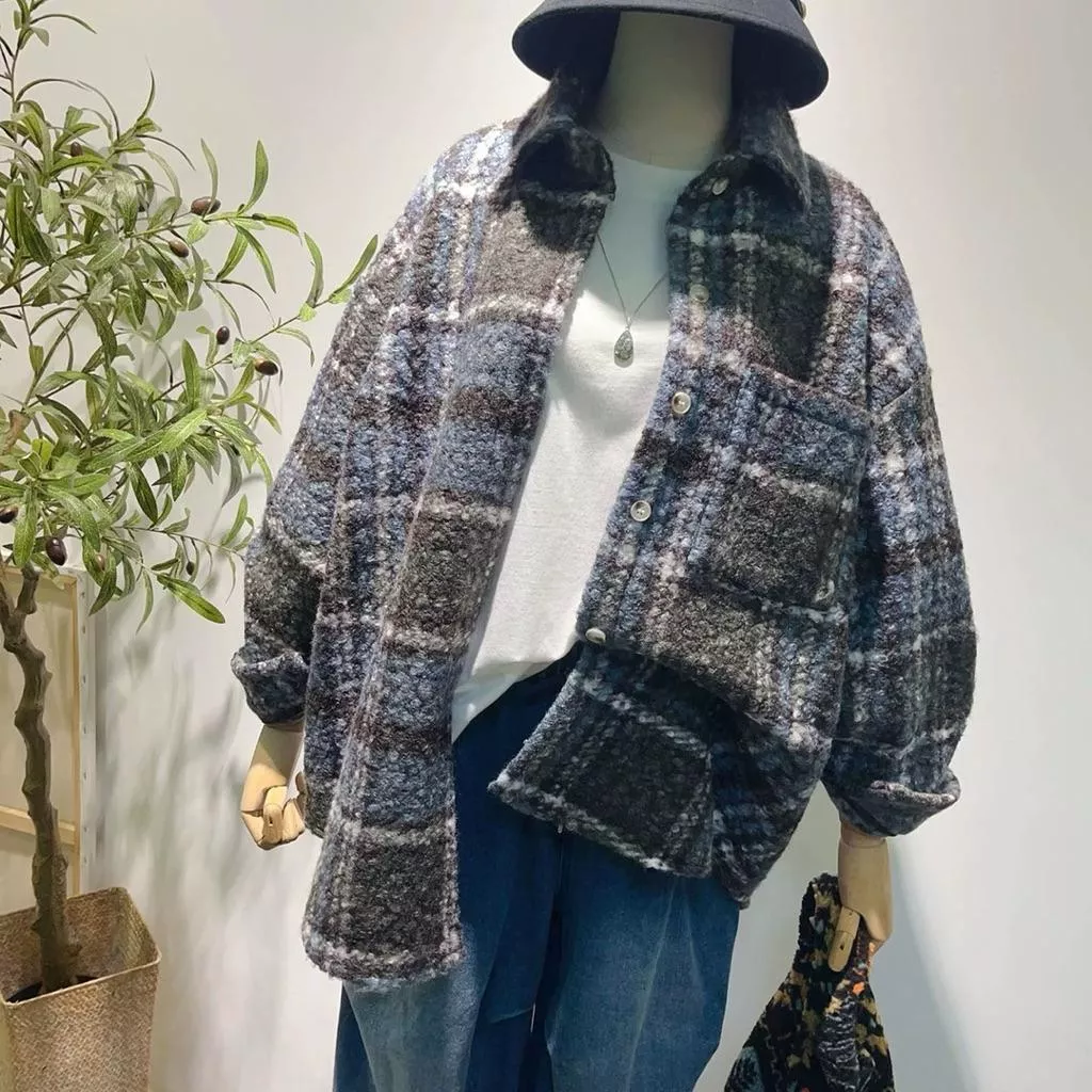 ʀ.ᴄʜ ◡̈秋冬新品圈圈毛料雙格襯衫外套