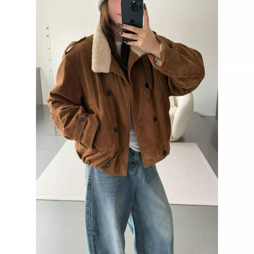 ʀ.ᴄʜ 新款冬季鹿絨皮雙排釦外套