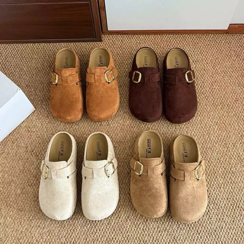 🇰🇷正韓復古皮帶釦內增高厚底勃肯包頭拖鞋