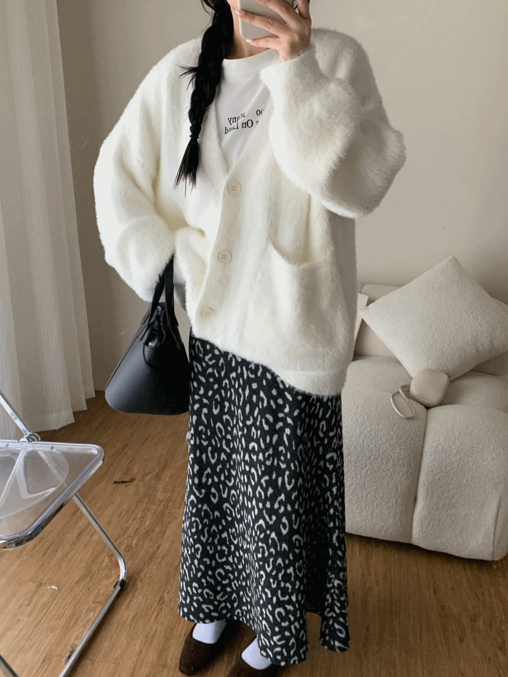 ʀ.ᴄʜ 磨毛豹紋魚尾長裙