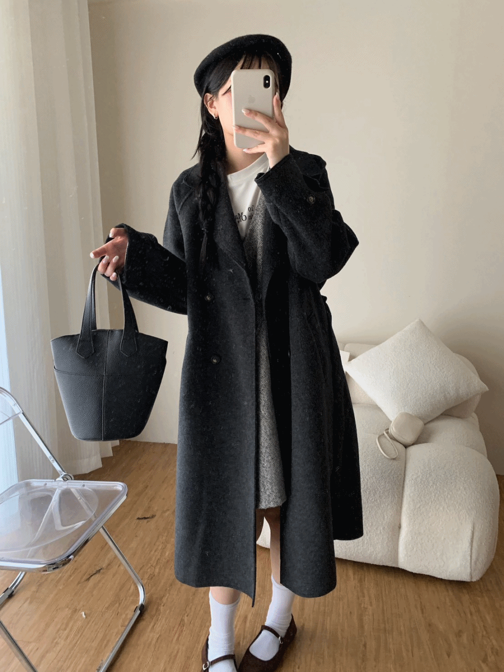 ʀ.ᴄʜ 綁帶雙面羊毛絨長款大衣