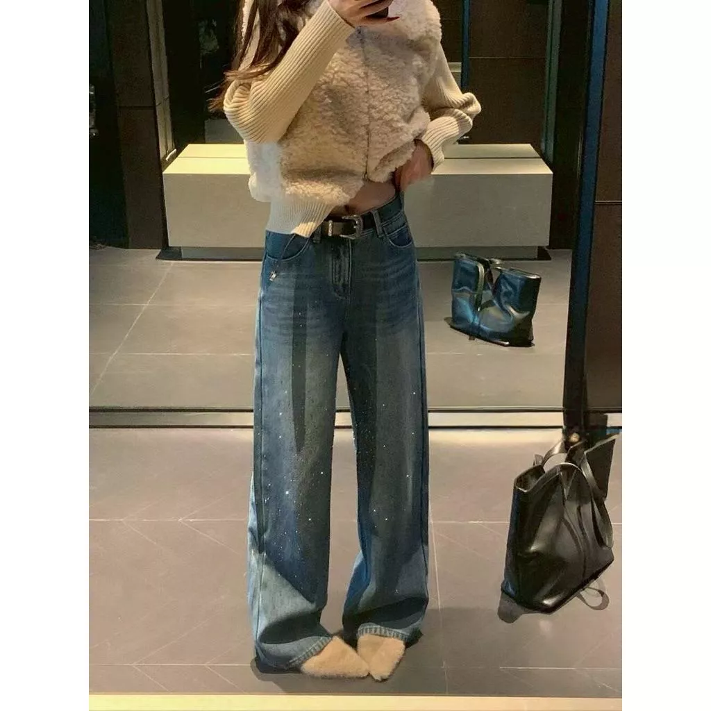 ʀ.ᴄʜ 貴氣滿天星亮鑽刷絨保暖牛仔褲