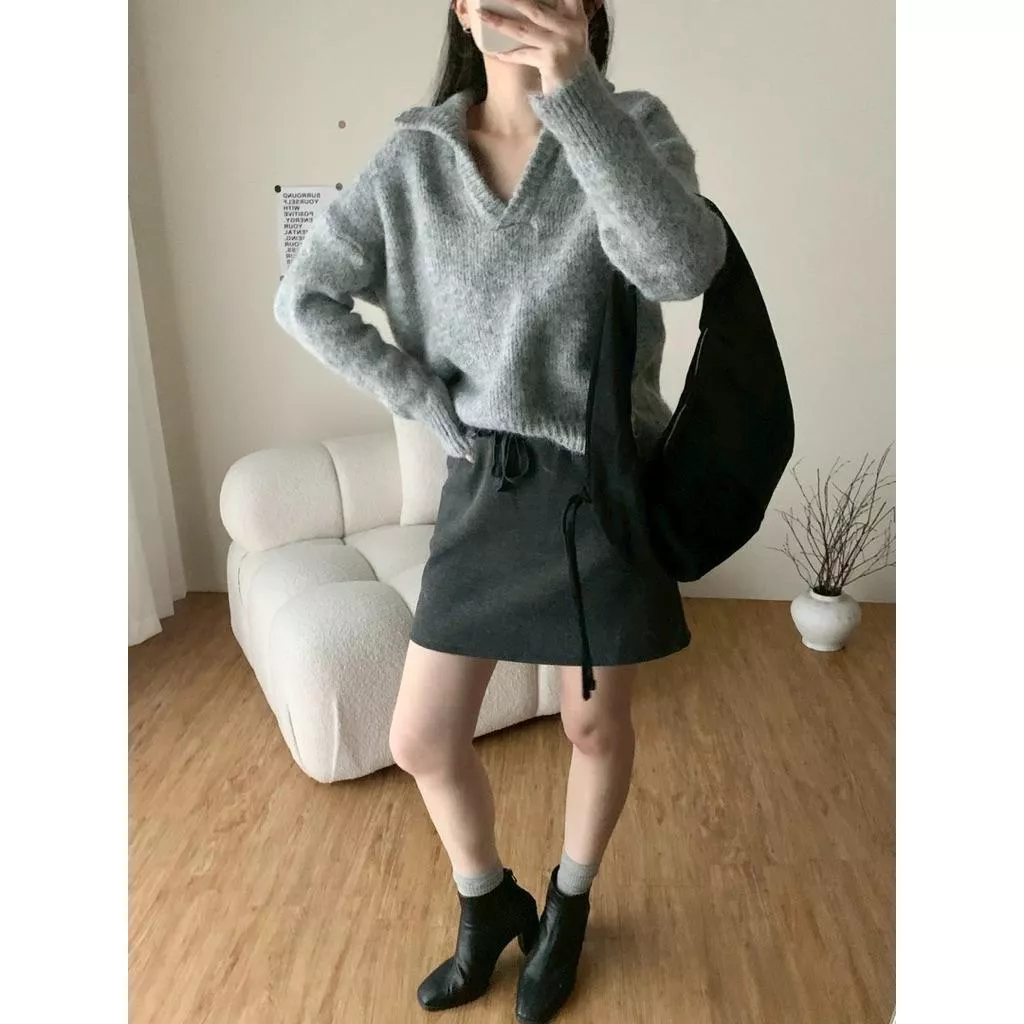 ʀ.ᴄʜ 奶糯翻領V領毛衣