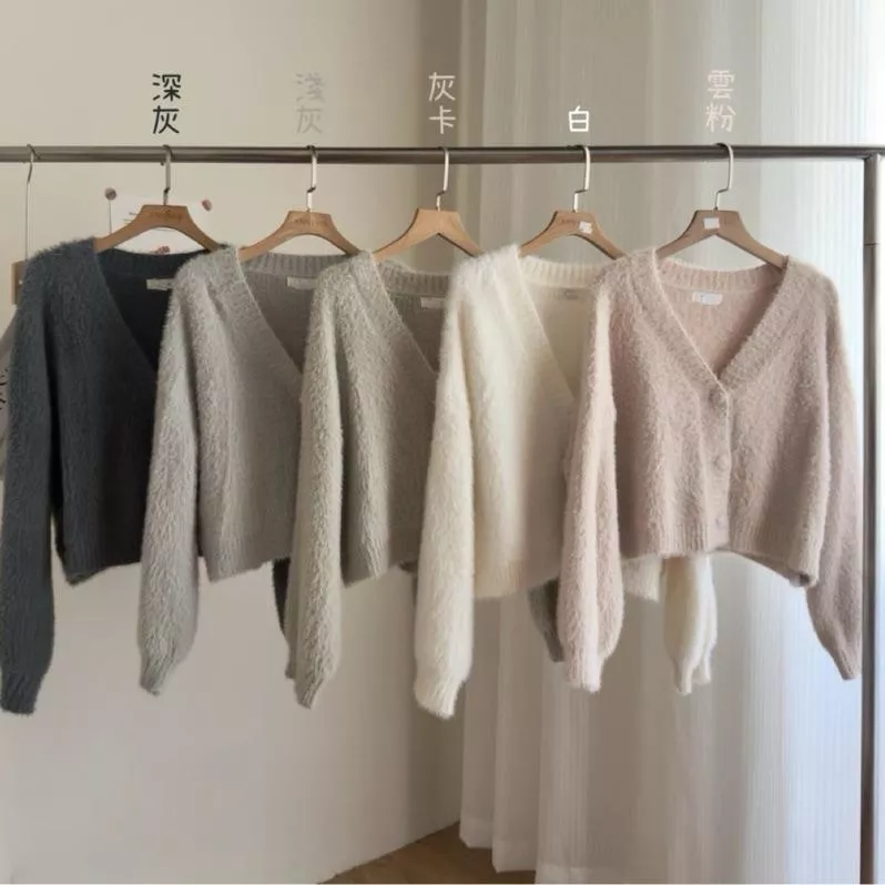 ʀ.ᴄʜ 水貂毛包釦開襟毛衣