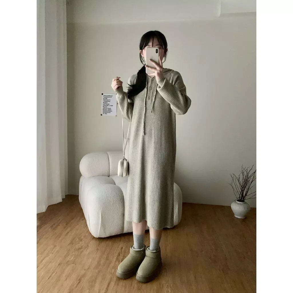 ʀ.ᴄʜ 連帽坑條苞芯紗洋裝