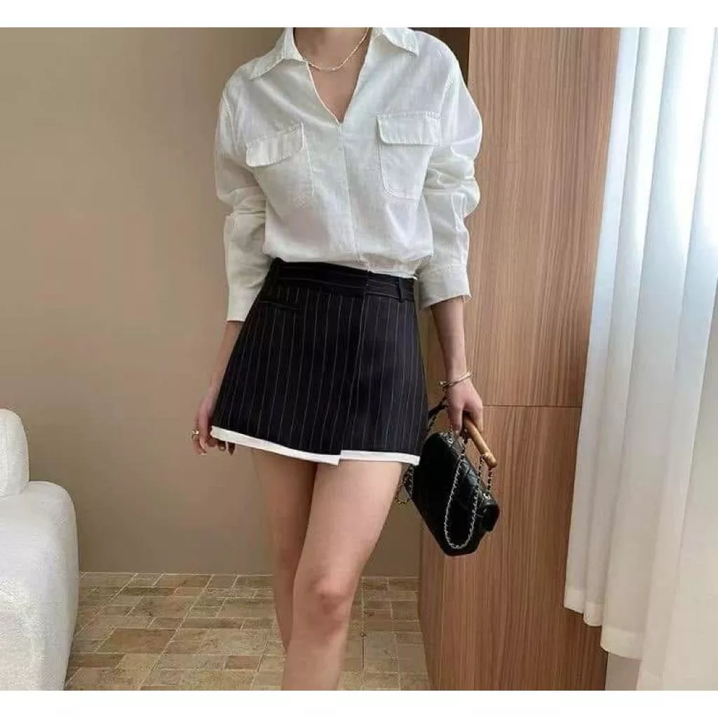 ʀ.ᴄʜ直條紋造型西裝短裙