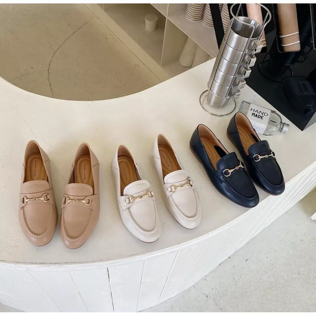 🇰🇷正韓東大門真皮時尚經典馬銜釦兩穿豆豆樂福鞋