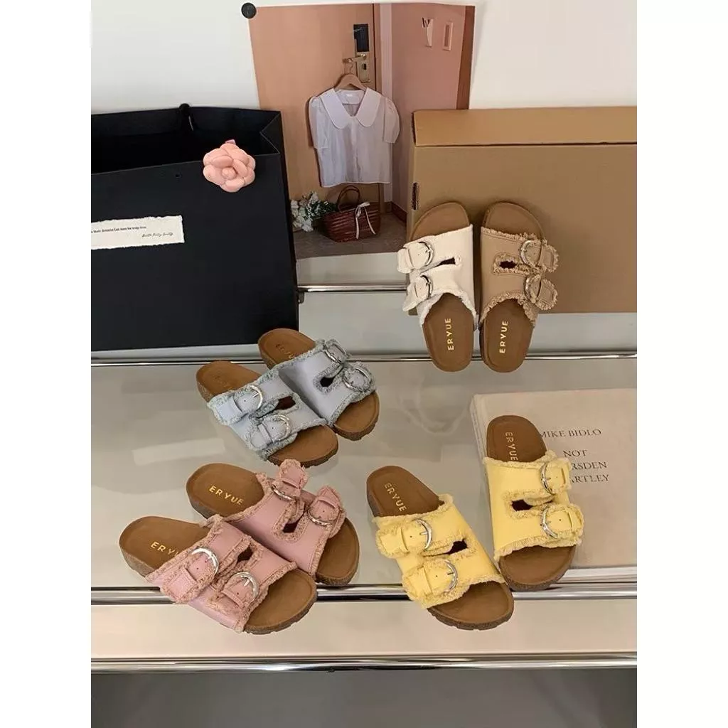 ʀ.ᴄʜ 🇰🇷正韓舒適復古雙釦環毛毛設計軟Q勃肯拖鞋