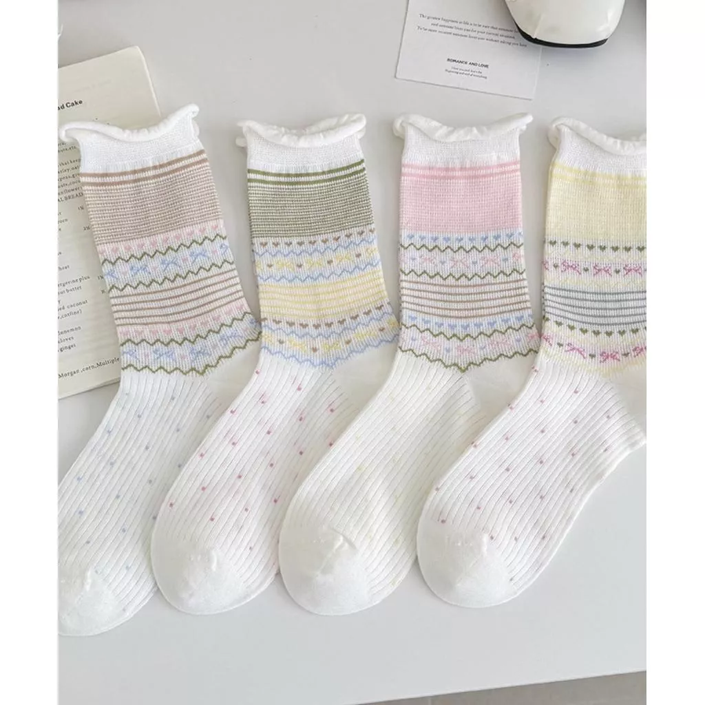 ʀ.ᴄʜ 日系波浪捲邊點點圖騰短襪