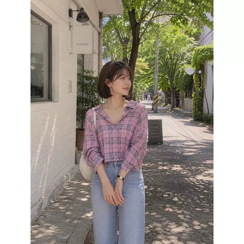 ʀ.ᴄʜ 排扣格紋寬鬆襯衫