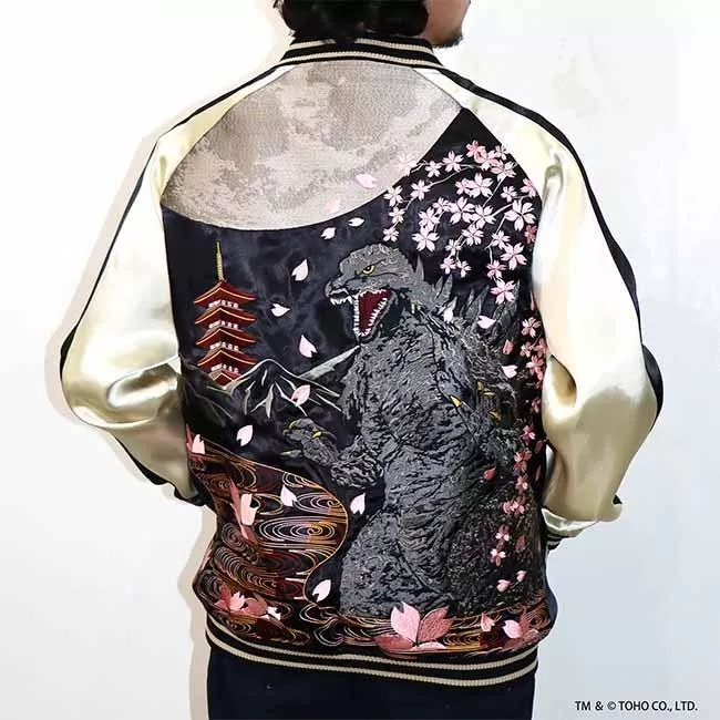 【怪獸天團】日本正版 錦 Nishiki 月下桜 千喜哥吉拉 哥吉拉外套 2XL