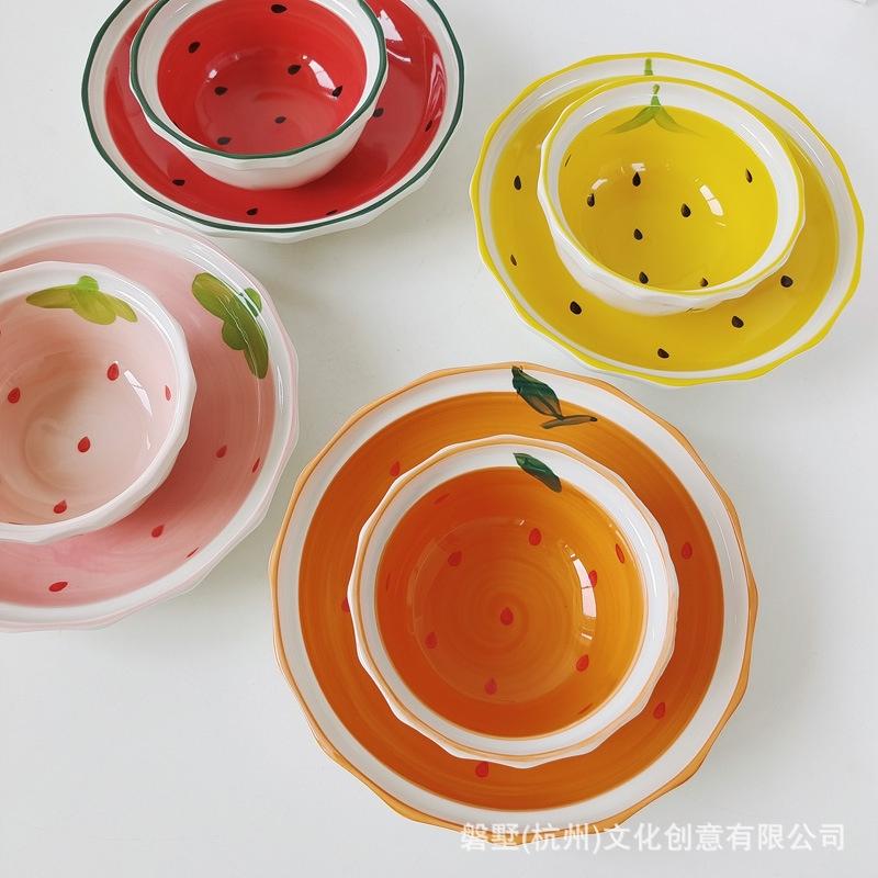 少女系可愛水果圖案陶瓷碗