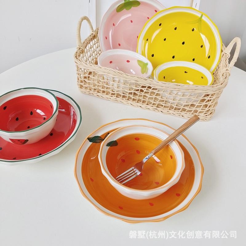 少女系可愛水果圖案陶瓷碗