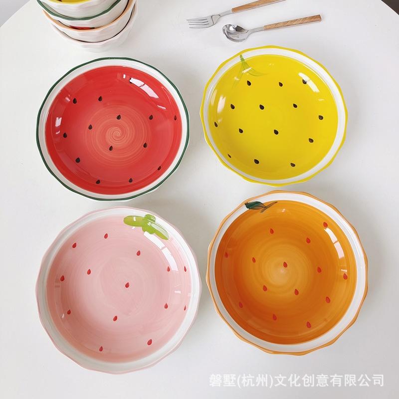 少女系可愛水果圖案陶瓷碗