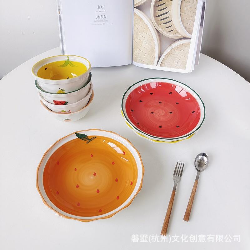 少女系可愛水果圖案陶瓷碗