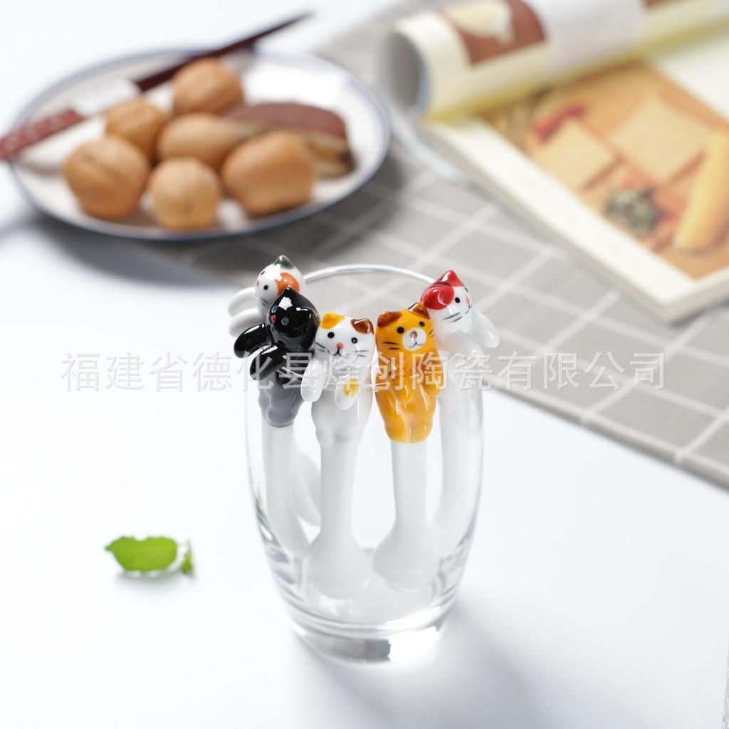 文創ZAKKA可掛式陶瓷貓咪勺子