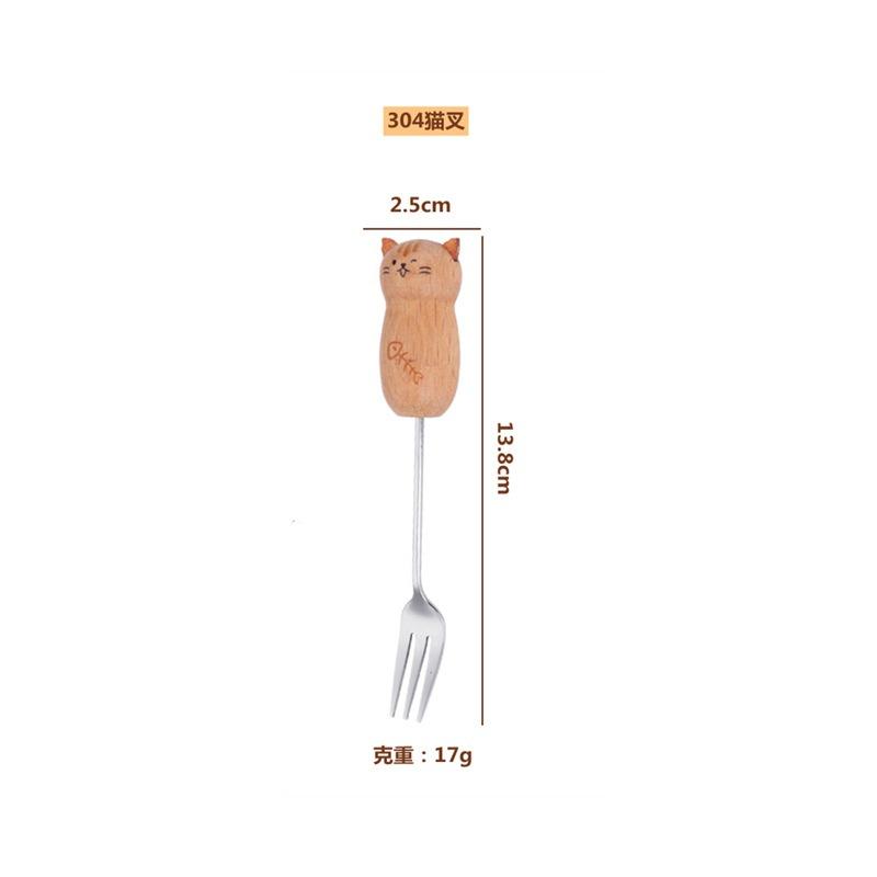 <煎妮雜貨>貓咪餐具木柄攪拌勺水果叉
