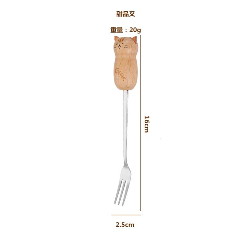<煎妮雜貨>貓咪餐具木柄攪拌勺水果叉