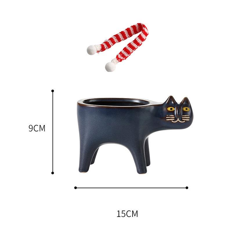 <煎妮>貓花盆 貓尾巴花盆 陶瓷多肉猴尾柱仙人掌花盆(都附圍巾 / 不含植物)