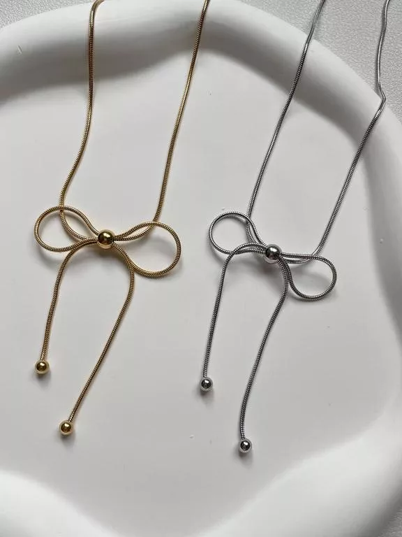Ribbon│鈦鋼蝴蝶結小珠項鍊