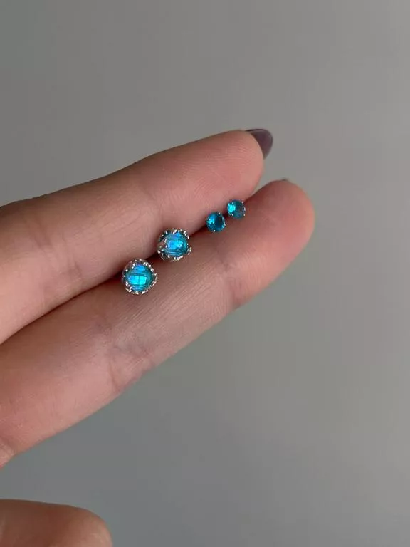 海洋顏色│純銀藍鑽轉珠耳環(售完不補)