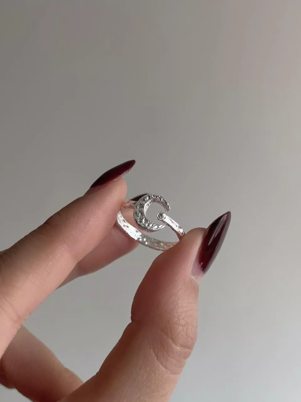 蝕│純銀紋理月亮戒指(售完不補)