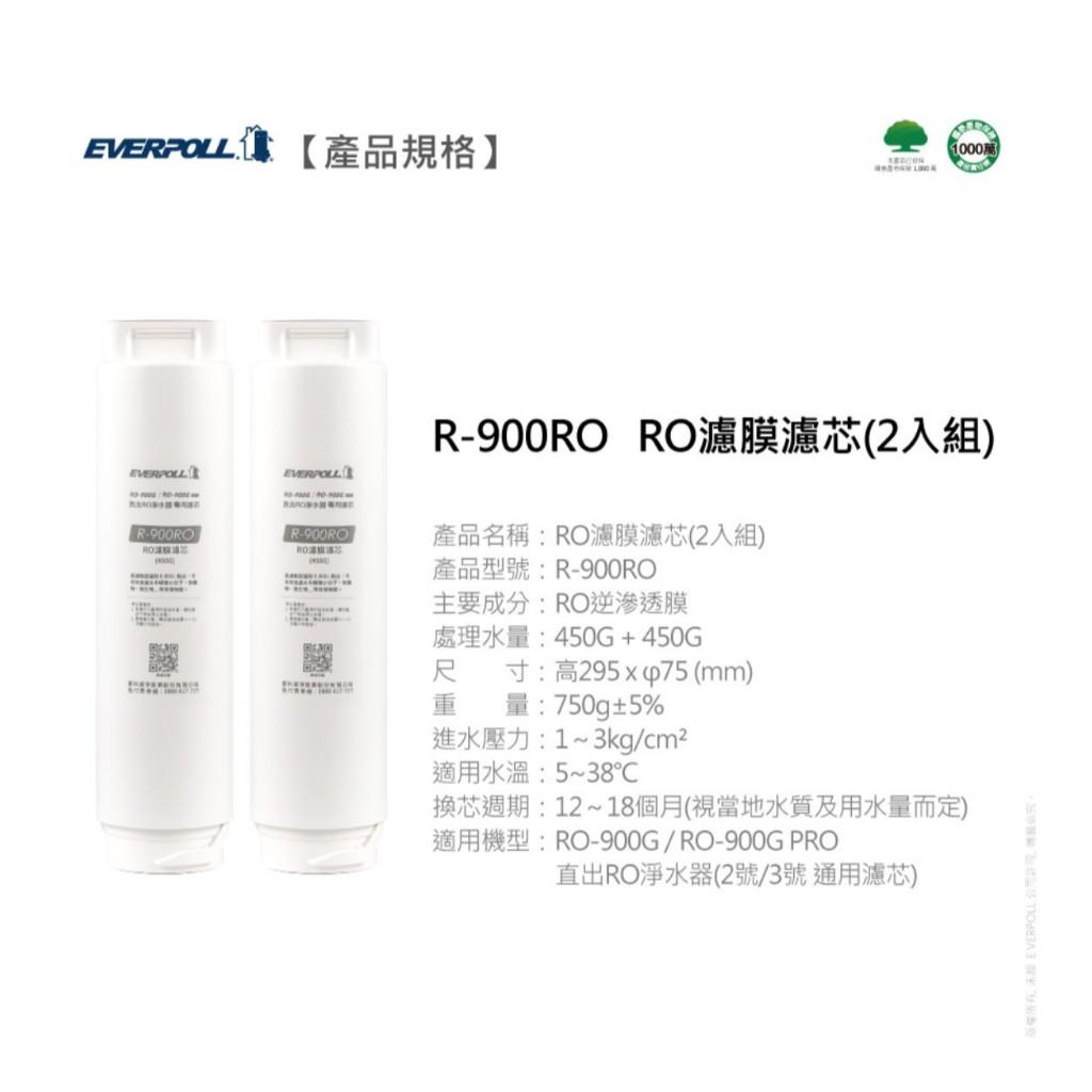 愛科濾淨 EVERPOLL RO-900RO RO濾膜濾芯(2入組) 【水易購安南店】