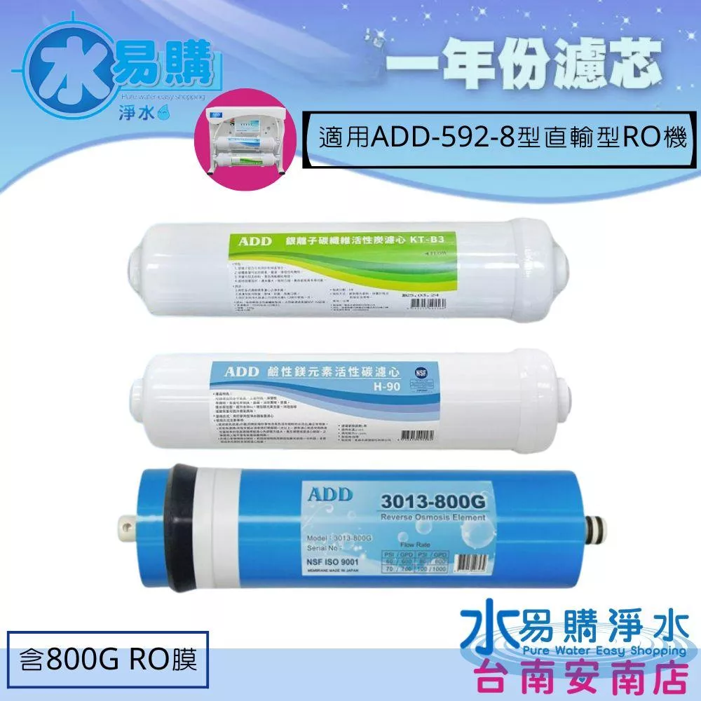 ADD-B3銀離子碳纖維活性碳+ADD 鹼性鎂元素活性碳+ADD 800G RO膜  (592-8用) 水易購安南店