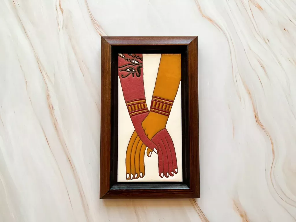 手繪磁磚木框掛畫