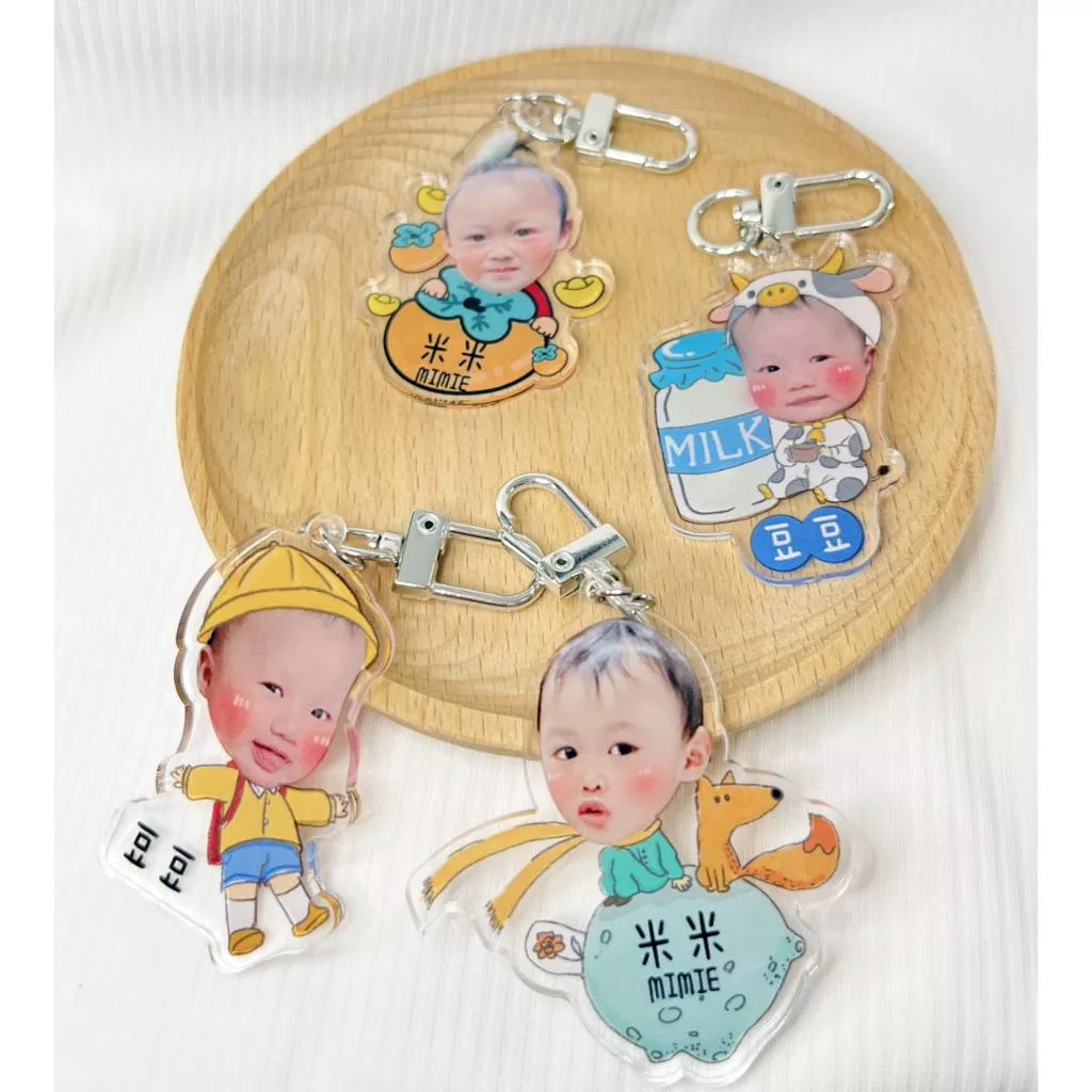 客製壓克力吊飾 小孩/情人/毛孩 客製姓名鑰匙圈  純大頭鑰匙圈 頭飾鑰匙圈 禮物 載具鑰匙圈
