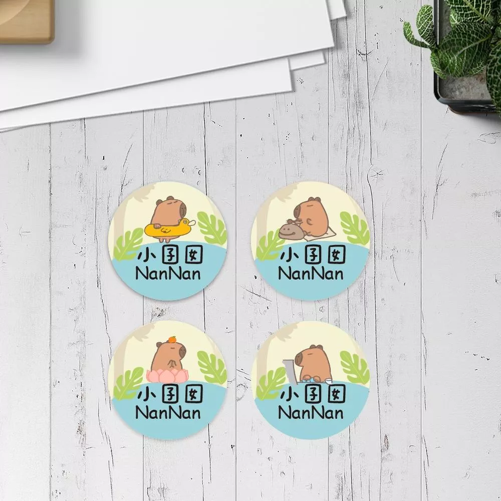 水豚君【大份量92枚】卡通造型 可愛姓名貼/姓名貼/寶寶姓名貼/防水姓名貼 圓款