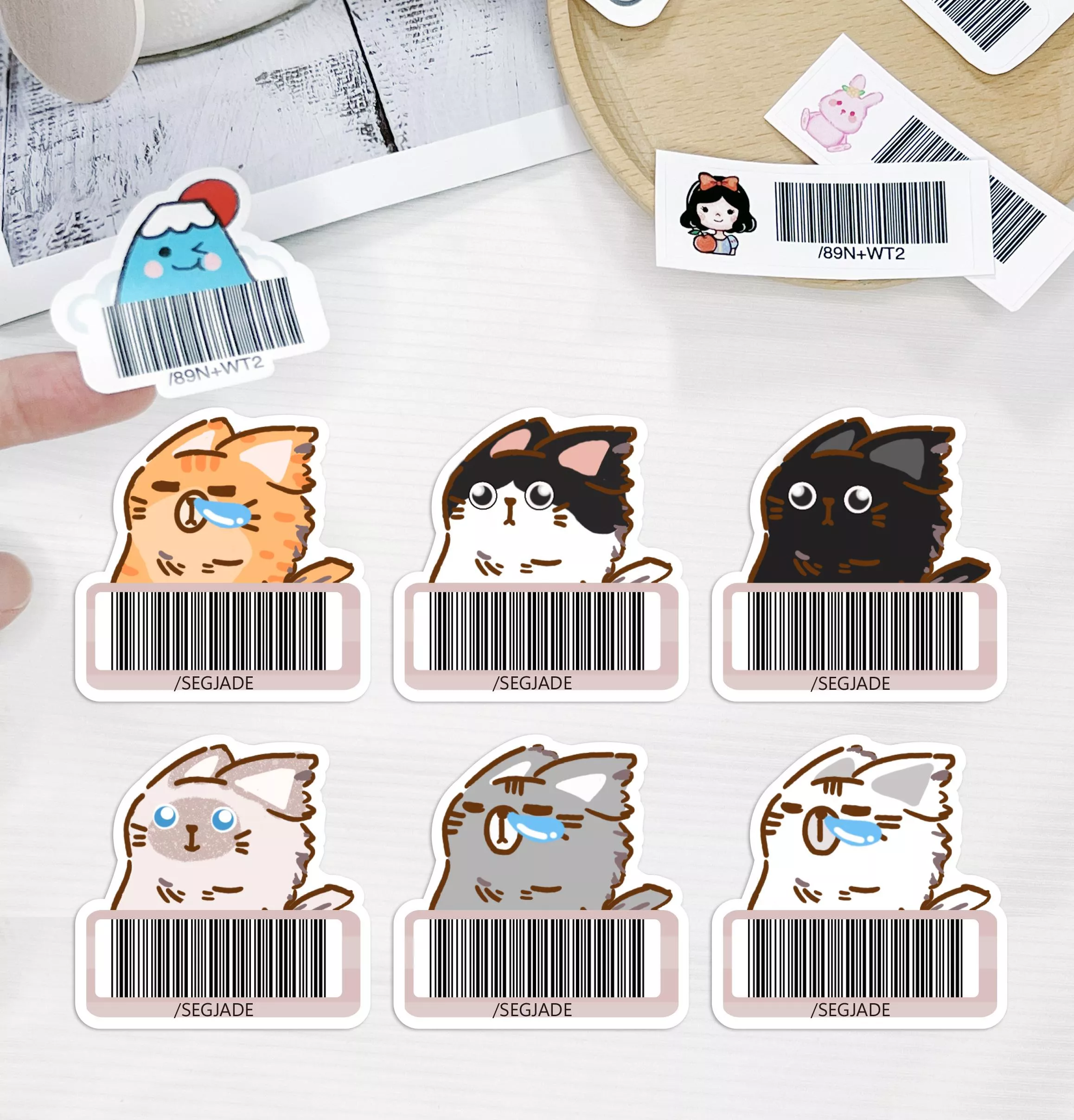載具貼紙/客製化條碼貼 /不規則防水撕不破 /台灣製-潦草貓咪