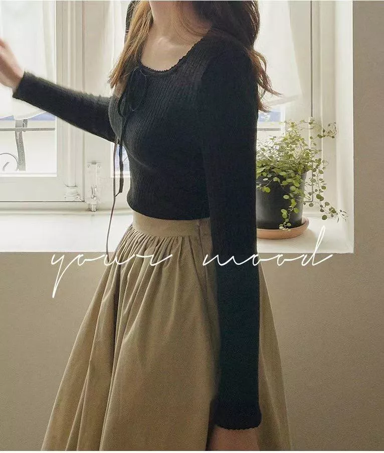 黑色圓領蕾絲針織衣