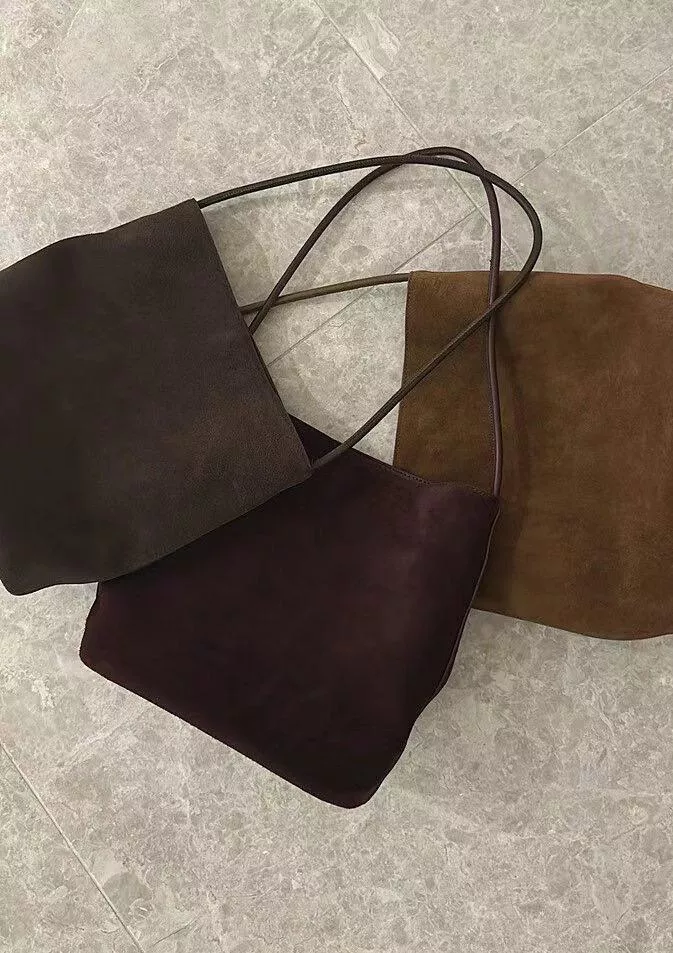 復古麂皮牛皮單肩包