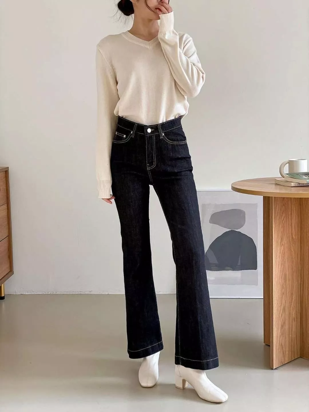 復古高腰喇叭牛仔褲