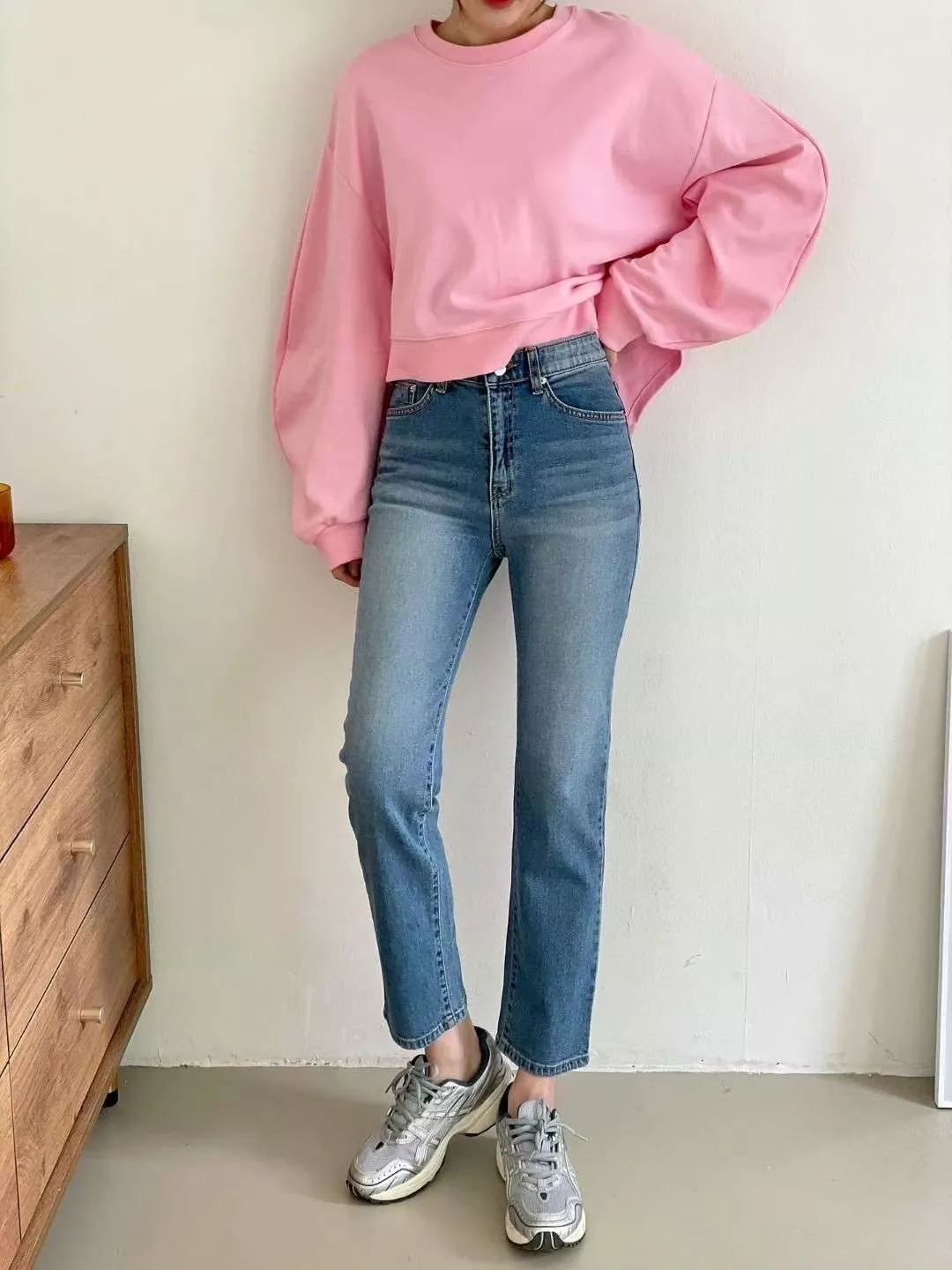 清新水洗直筒牛仔褲