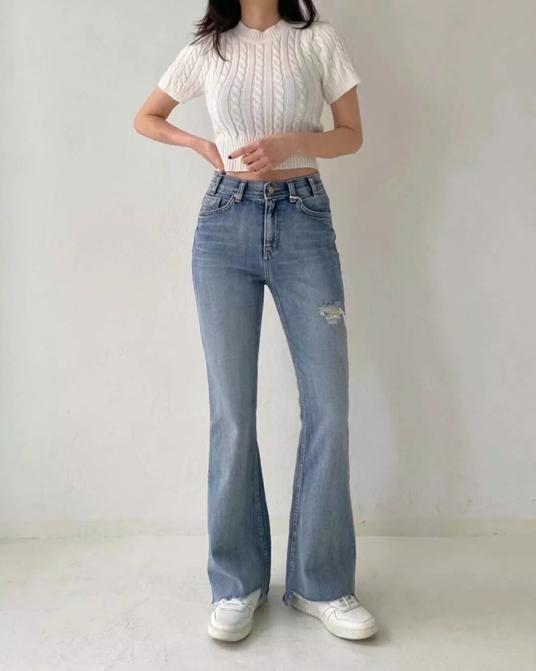 復古修身微喇牛仔褲