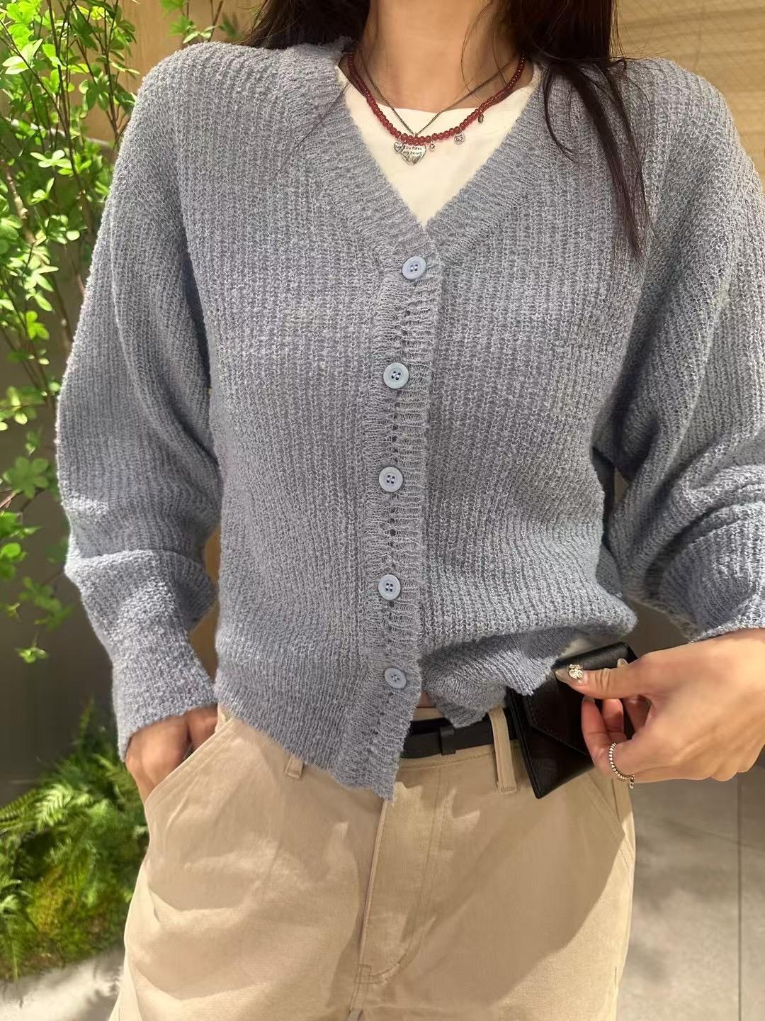 霧紗V領針織衫