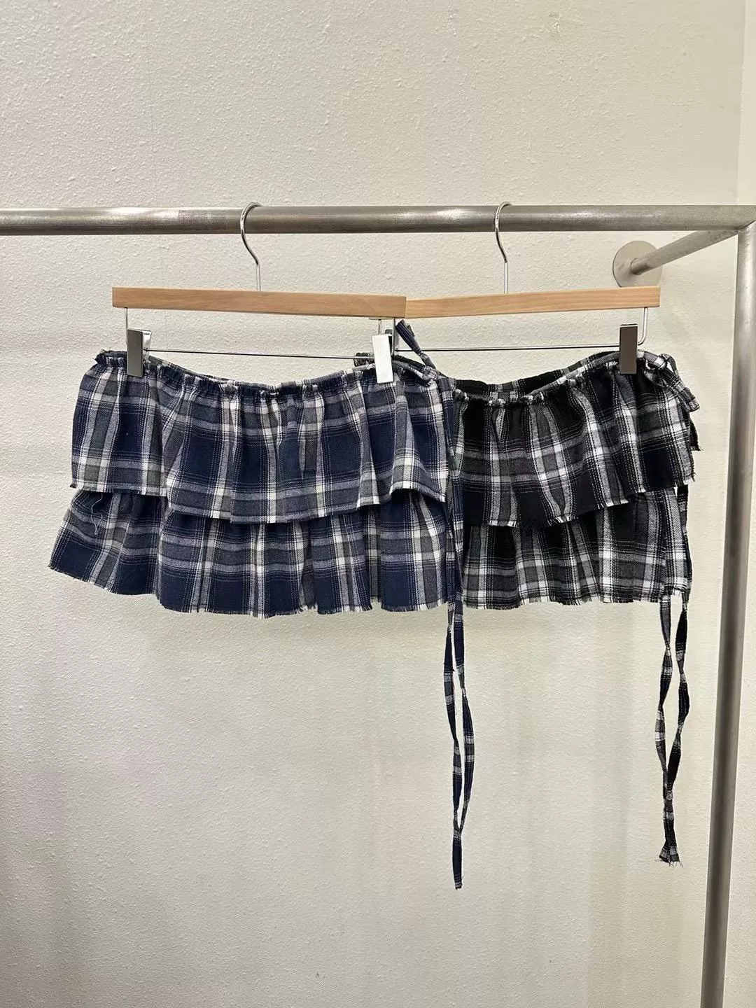 團結格紋綁帶短裙