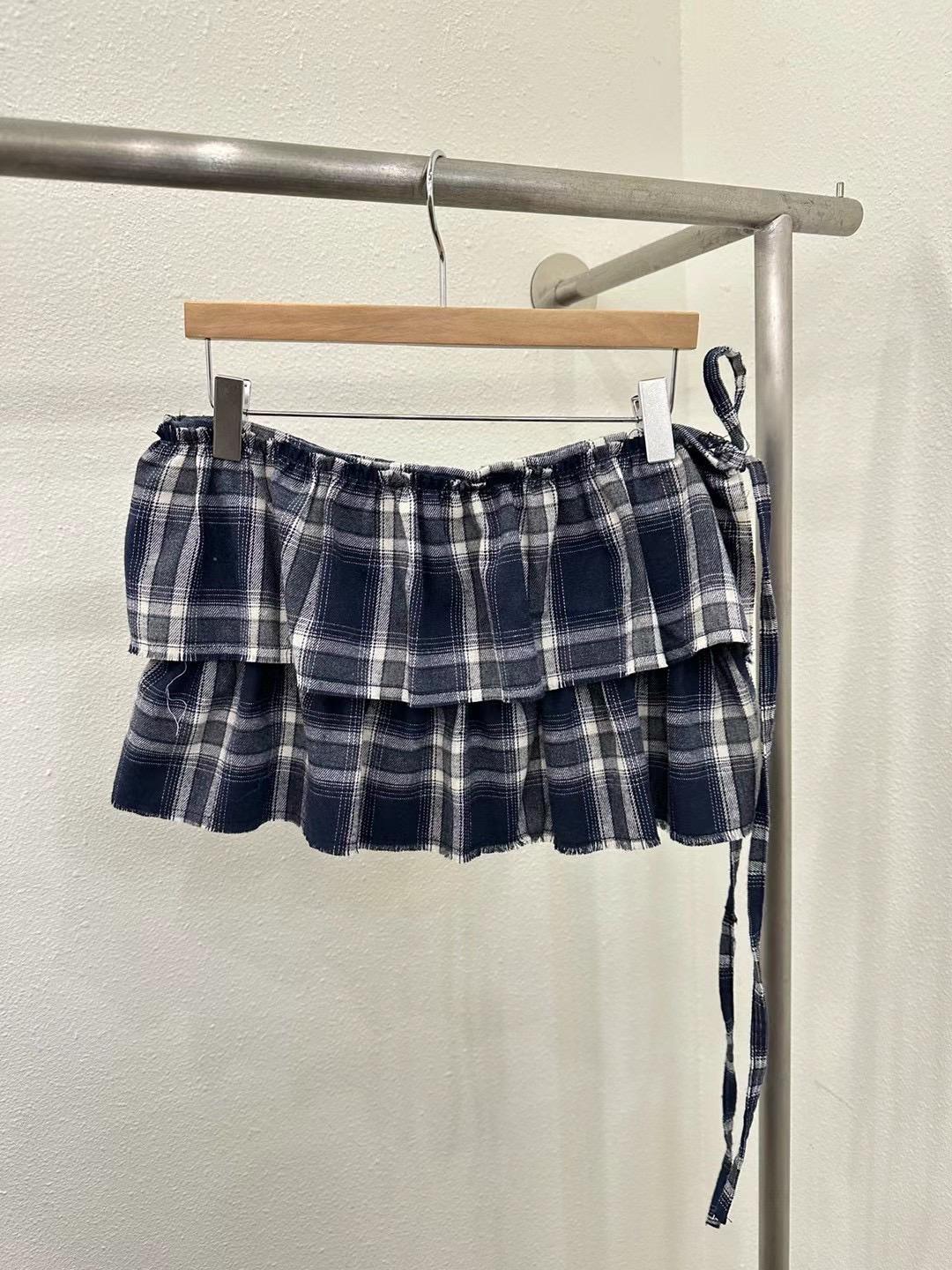 團結格紋綁帶短裙
